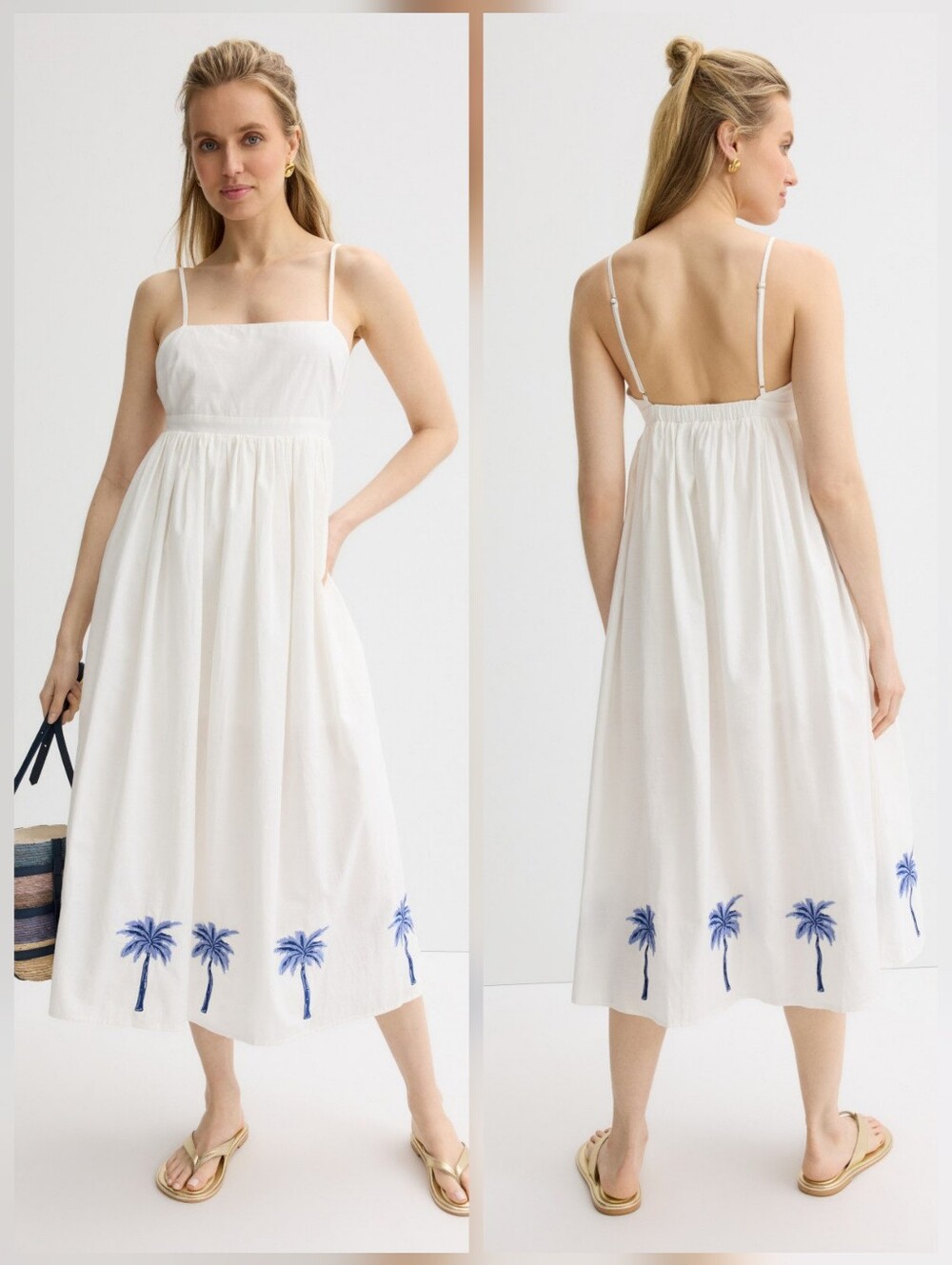 MINKPINK Isadora Embroidered Midi Dress Square Neck Sleeveless Size M